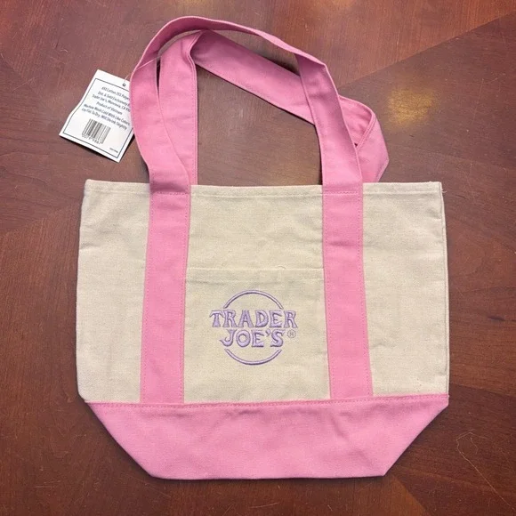 Trader Joe's Spring 2026 | Pink Mini Pastel Canvas Tote Bag | NWT - Picture 2 of 5